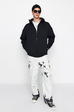 Siyah Oversize/Geni_ Kesim Fermuarl_ __i Polar Kap__onlu Sweatshirt-H_rka TMNAW24SW00049 - Trendyolmilla фото 2