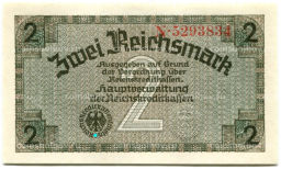 Банкнота 2 рейхсмарки 1940 года Германия (Для оккупированных территорий)