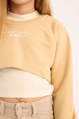 Bisiklet Yaka Bask_l_ 2li Sweatshirt K_z _ocuk - Defacto фото 4