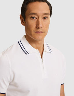 Beyaz Slim Fit Fermuarl_ Polo Yaka Triko T-shirt
