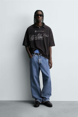 WASHED SLOGAN PRINT POLO SHIRT