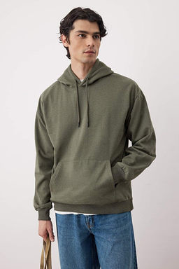 Haki Oversize/Geni_ Kesim Kap__onlu __i Polar/S_cak Tutan _i_ek Bask_l_ Sweatshirt TMNAW22SW1651 - Trendyolmilla фото 2