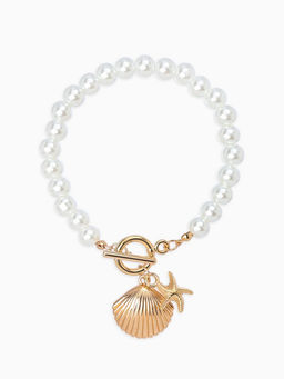 Набор 2 предмета: бусы. браслет «Жемчуг. Ракушка вонголе», L=18/42 см, №8, белый в золоте