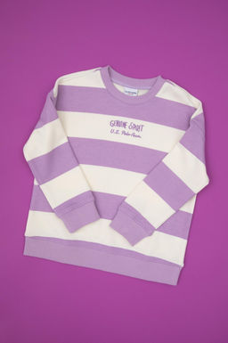 K_z _ocuk Lila _izgili Bisiklet Yaka Sweatshirt Sepette S_rpriz _ndirim