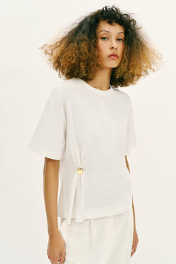 CAMISETA HEAVY COTTON APLIQUE / Blanco roto - Zara фото 2