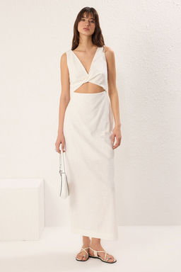 TRENDYOLMILLA Ekru A Kesim Pencere Detayl? Maxi Astarl? Dokuma Elbise TWOSS25EL00131