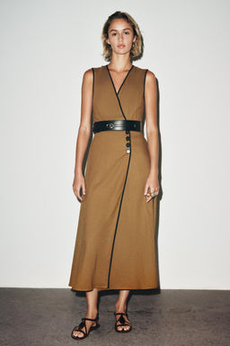 LINEN BLEND MIDI DRESS WITH BELT - Zara фото 7