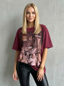 K13437 Футболка OVER SIZE (хлопок) БУРГУНДИ