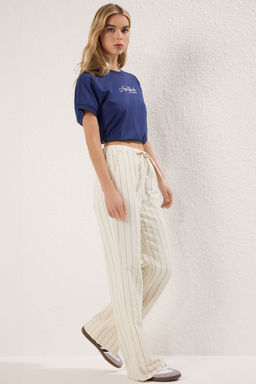 Ekru Beli Lastikli Yuksek Bel Wide Leg Jeans TWOSS25JE00291 - Trendyolmilla фото 2