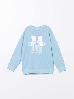 Bisiklet Yaka Bask?l? Uzun Kollu Erkek ?ocuk Sweatshirt