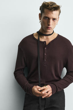 LYOCELL - COTTON HENLEY COLLAR T-SHIRT