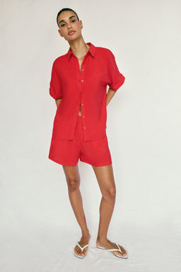 CAMISA FLUIDA MANGA CORTA / Rojo