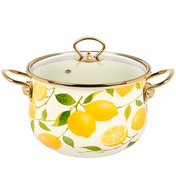 Кастрюля эмал сталь, 4 л, крышка стекло, Лимоны, Y4-11368 индукция (513824)