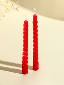 Цена за 4 шт. Набор свечей витых, 1.5×15 см, 2 шт., красный