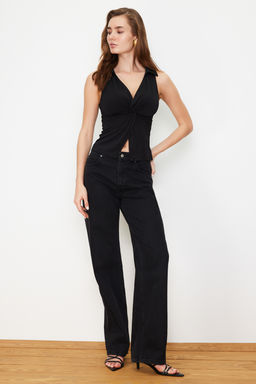 Trendyolmilla Bordo Fitted/Vucuda Oturan Polo Yaka Esnek Orme Bluz TWOSS24BZ00085  фото 26