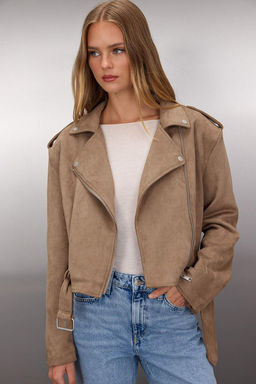 Vizon Regular Kal?p Suet Biker Ince Ceket Mont TWOAW26MO00017 - Trendyolmilla фото 2