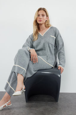 Antrasit Genis Kal?p Tuylu Iplik Triko Alt-Ust Tak?m TWOAW24AU00099