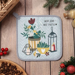 Прихватка Мой дом - мое счастье 19х19 саржа,100% хлопок,ватин 250г/м2