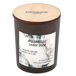 Свеча Aquarelle д7,5см, h9см, ароматизированная, парафин, в стеклянном стакане с деревянной крышкой, окрашенный, время горения 36 часов, Cedar Cone (Россия) - Домашняя мода фото 2