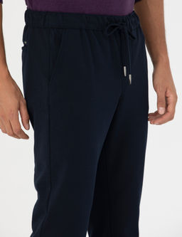 Lacivert Slim Fit Beli Lastikli Ba_c_kl_ Kanvas Pantolon