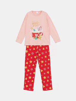 Bisiklet Yaka Bask?l? Uzun Kollu K?z ?ocuk Pijama Tak?m?