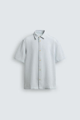 CAMISA REGULAR FIT ESTRUCTURA / Blanco / Celeste - Zara фото 7