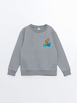 Bisiklet Yaka Bask?l? Uzun Kollu Erkek ?ocuk Sweatshirt