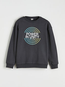 Bisiklet Yaka Bask?l? Erkek ?ocuk Sweatshirt