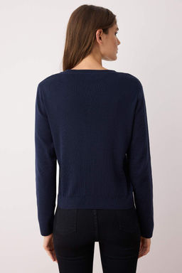 Wardrobe Essentials Lacivert Dugme Detayl? Pamuklu Basic Triko H?rka | TWOAW26HI00001