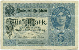 Банкнота 5 марок 1917 года Германия