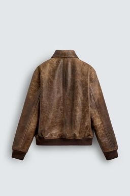 CAZADORA PIEL EFECTO VINTAGE / Tabaco - Zara фото 8