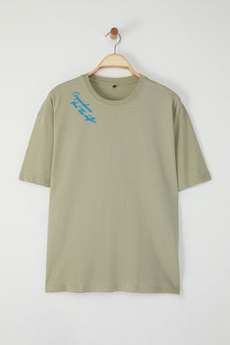 Trendyolmilla Man Mint Oversize/Genis Kesim Tropikal Bask?l? %100 Pamuk T-Shirt TMNSS25TS00218
