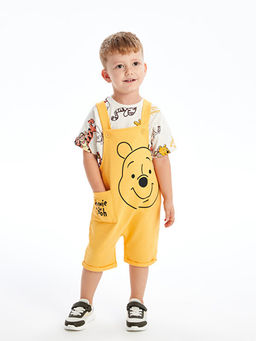 Bisiklet Yaka K?sa Kollu Winnie the Pooh Bask?l? Erkek Bebek Ti??rt ve Salopet 2li Tak?m - Waikiki фото 2