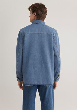 Jeremy Classic Denim Suni Kurklu Indigo Mavisi Jean Gomlek  фото 6