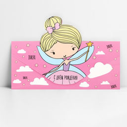 Цена за 5 шт. Конверт для денег фигурный «Феечка», 17.5 х 8 см