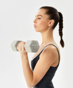Гантель неопреновая STARFIT DB-201 5 кг, тепло-серый пастель.  фото 5