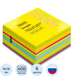 Стикеры Attache Simple 76х76 мм Мармелад неоновые 6 цв (1блок, 400листов)