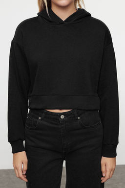 TRENDYOLMILLA Ekru Kal?n Ici Polarl? Kapusonlu Rahat Kesim Crop Basic Orme Sweatshirt TWOAW24SW00105  фото 9