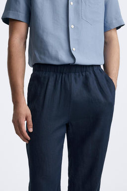 100% LINEN JOGGER WAIST TROUSERS - Zara фото 5