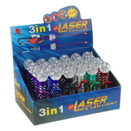 Цена за 24 шт. Фонарик Шар, на карабине, с лазером, светящийся, цвета МИКС