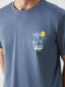 Bisiklet Yaka K?sa Kollu Bask?l? Penye Erkek Ti??rt