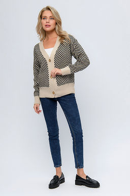 Кардиган бежевого цвета с геометрическим принтом на пуговицах - 1001dress фото 4