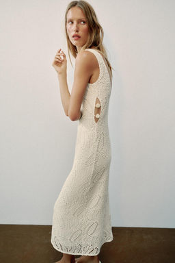 VESTIDO MIDI CROCHET CUT OUT ABALORIOS / Blanco roto - Zara фото 4