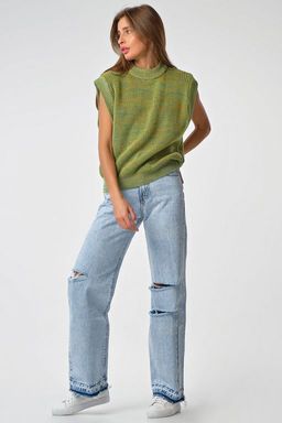 Жилет вязаный оверсайз зеленый меланж