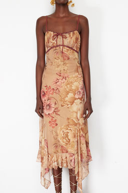 TRENDYOLMILLA Cok Renkli A-Kesim Cicek Desenli F?rf?rl? Orme Tul Elbise TPRSS24EL00133 фото 4