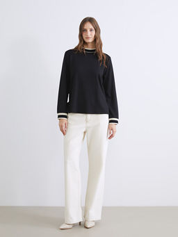 Dik Yaka ?erit Detayl? Kad?n Sweatshirt Tunik