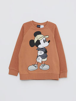 Bisiklet Yaka Mickey Mouse Bask?l? Uzun Kollu Erkek ?ocuk Sweatshirt