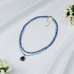 Колье двойное из Амазонита и Аметиста 38 см +