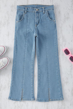 Ac?k Mavi K?z Cocuk Genis Paca/Flare Lastikli Denim Jeans TKDSS25JE00003 - Trendyolmilla фото 4