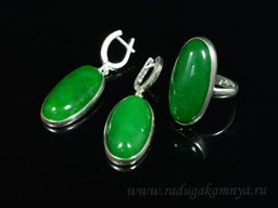 Кольцо, серьги с кварцем (имитация хризопраза) в посеребрении овал 17*32мм